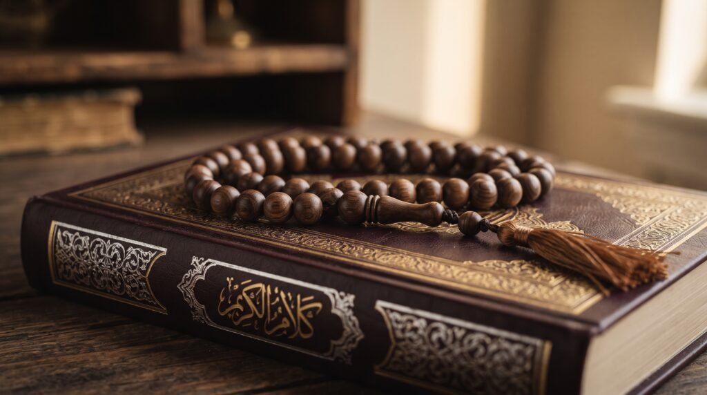 Wooden Tasbih beads over Quran for Hifz-ul-Quran memorization program